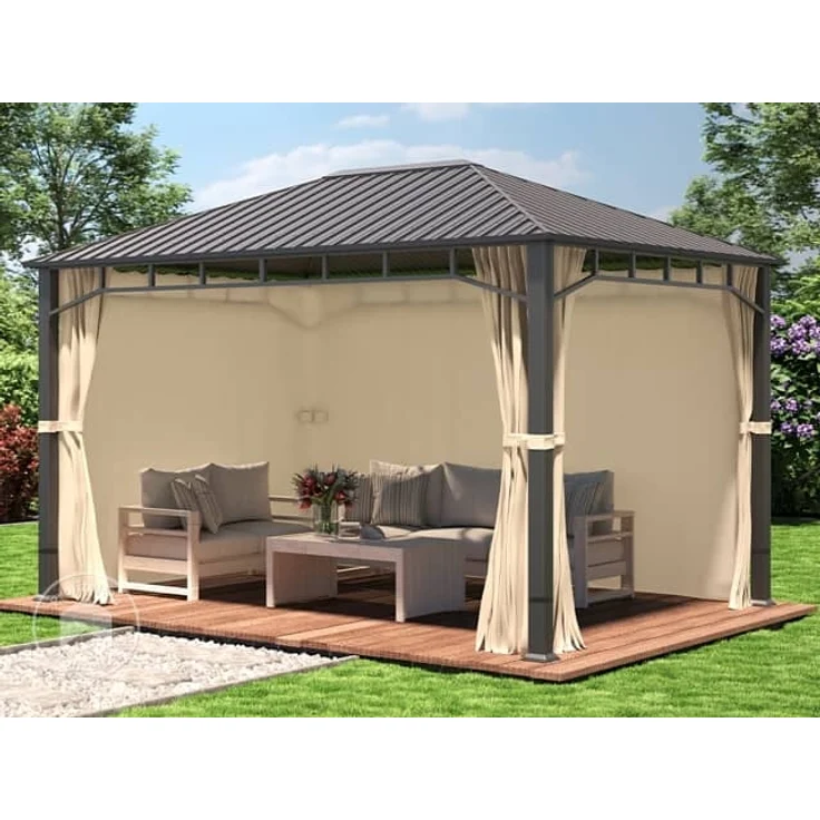 Gartenpavillon 3x4 m Stahldach Hardtop 4 Seitenteile in Champagner, Pfosten 9x9 cm – Bild 3