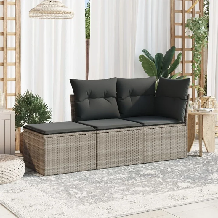 vidaXL 3-tlg. Garten-Sofagarnitur mit Kissen Hellgrau Poly Rattan 3217472 – Bild 1
