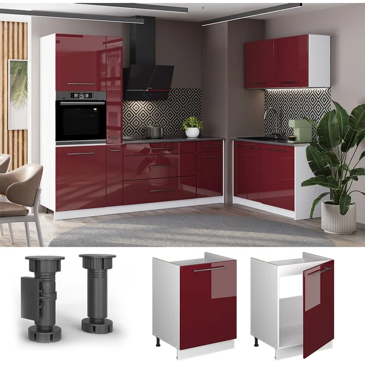 Spülenunterschrank Fame-Line Bordeaux Hochglanz/Weiß 60 cm Vicco – Bild 4