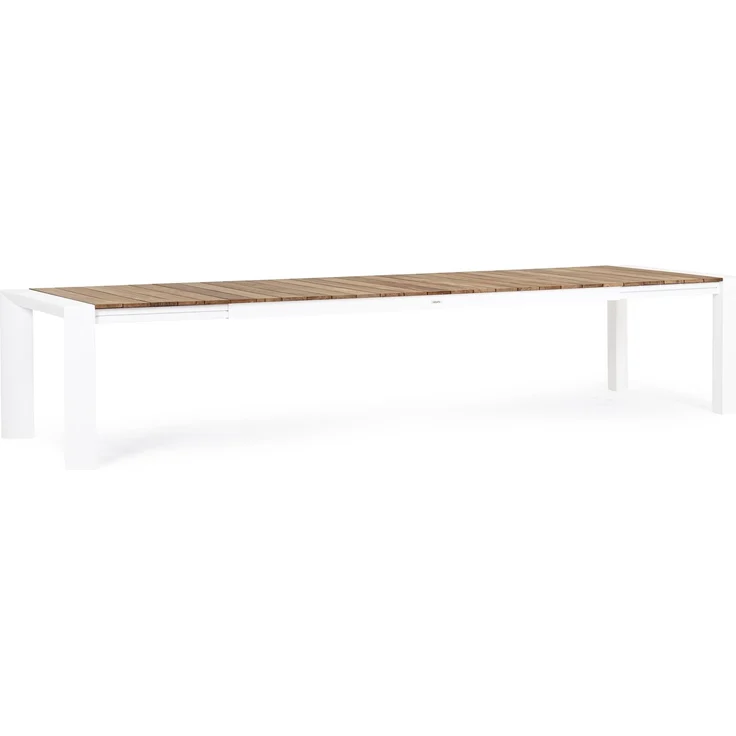 Gartentisch Norema aus Aluminium und Teakholz, modern, ausziehbar für 10–14 Personen, weiß – Bild 1