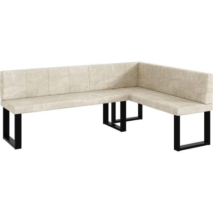 MEBLINI Eckbank für Esszimmer - Küchenbank - Essecke - Sitzecke Küche - PETER - U-Beine 142x196x87cm Rechts - Creme Samt