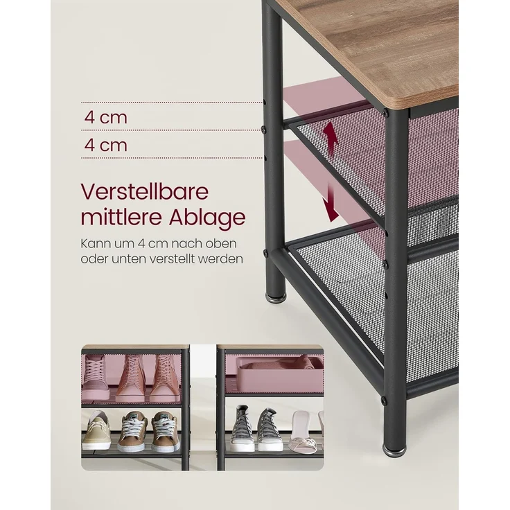 VASAGLE Kleiderständer, Garderobe, Garderobenständer mit Haken, Spiegel, Sitzbank, 35 x 98 x 180 cm, für Eingangsbereich, Schlafzimmer, Wohnzimmer, Industrie-Stil, Kamelbraun-tintenschwarz HSR415K01 – Bild 5