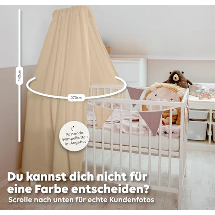 lilimaus Betthimmel Handgefertigter Musselin Betthimmel aus 100% Baumwolle für Babybett, Stoffhimmel für Babybett-Deko im Kinderzimmer und Spielzimmer – Bild 5