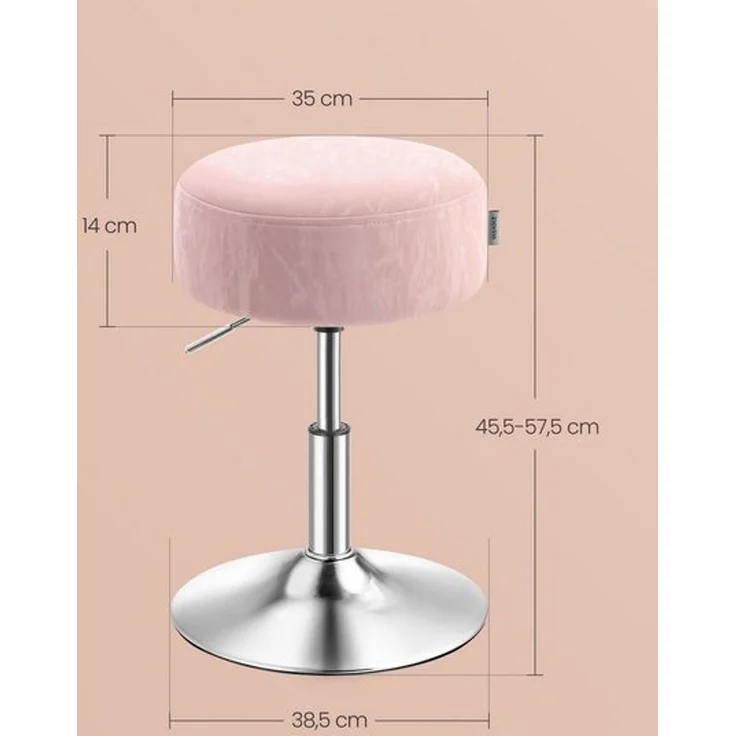 Schminkhocker, Schminkstuhl, Sitzhocker, höhenverstellbar, 360° drehbar, PU, dicke Polsterung, für Schlafzimmer, Küche, Esszimmer, pastellrosa – Bild 5