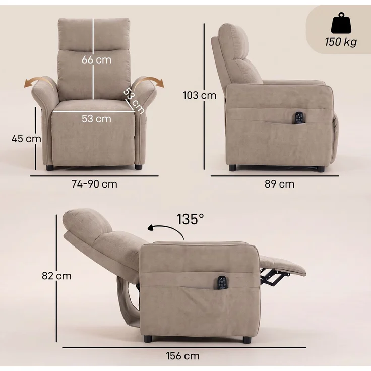 HOMCOM Relaxsessel, Frottee (100 % Polyester), Braun, 74 x 89 x 103 cm – Bild 3