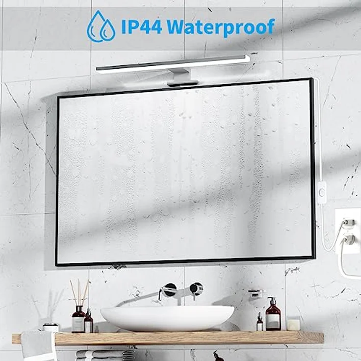 Aourow LED Spiegelleuchte Bad 10W,40CM 820LM Spiegelleuchte mit Schalter und Stecker,Kaltes Weiß 6500K Spiegellampe Badezimmer IP44 Wasserdicht 230V Badlampe Spiegel für Spiegelschrank KLASSE II – Bild 5