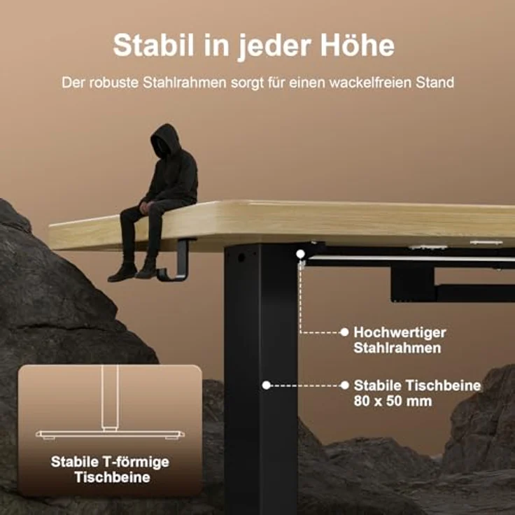 JUMMICO Schreibtisch elektrisch höhenverstellbar mit Kabelwanne & USB-Buchse, Beige, 160x80 cm – Bild 9