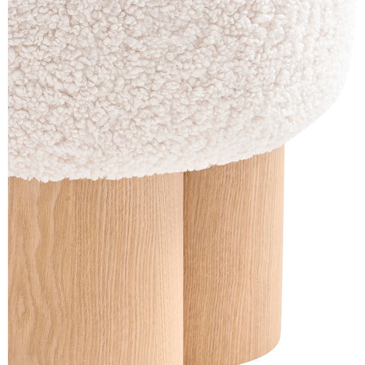 SalesFever Sitzpouf Ø 50 cm – Runder Hocker mit Teddyfell-Sitzfläche & Holzfurnier – Bild 3