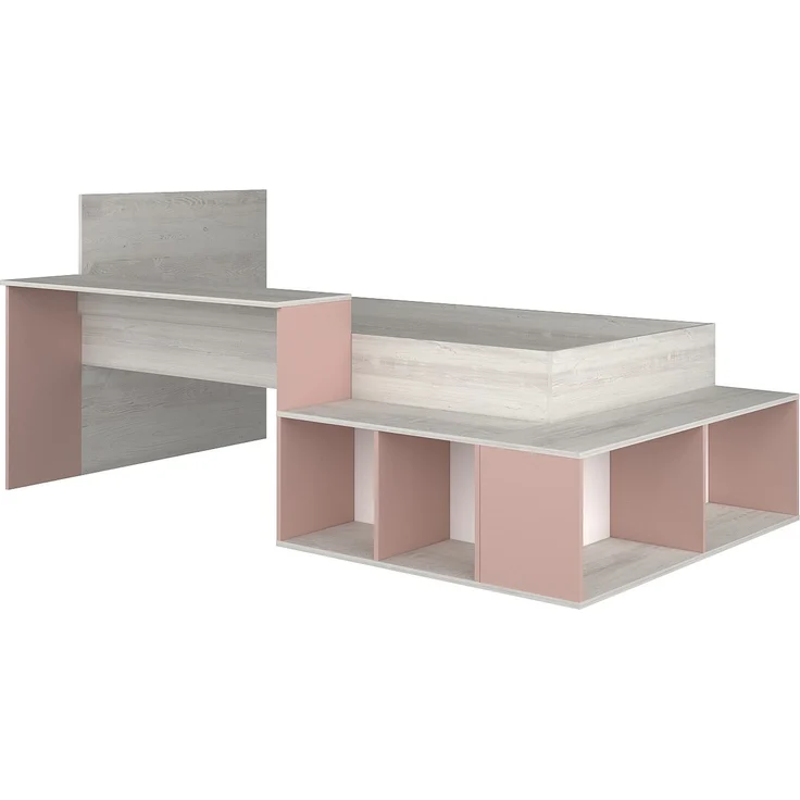 Vente-unique - Kombi-Bett 90 x 200 cm mit Stauraum & Schreibtisch + Lattenrost + Matratze - Holzfarben & Rosa - RIGALI – Bild 3