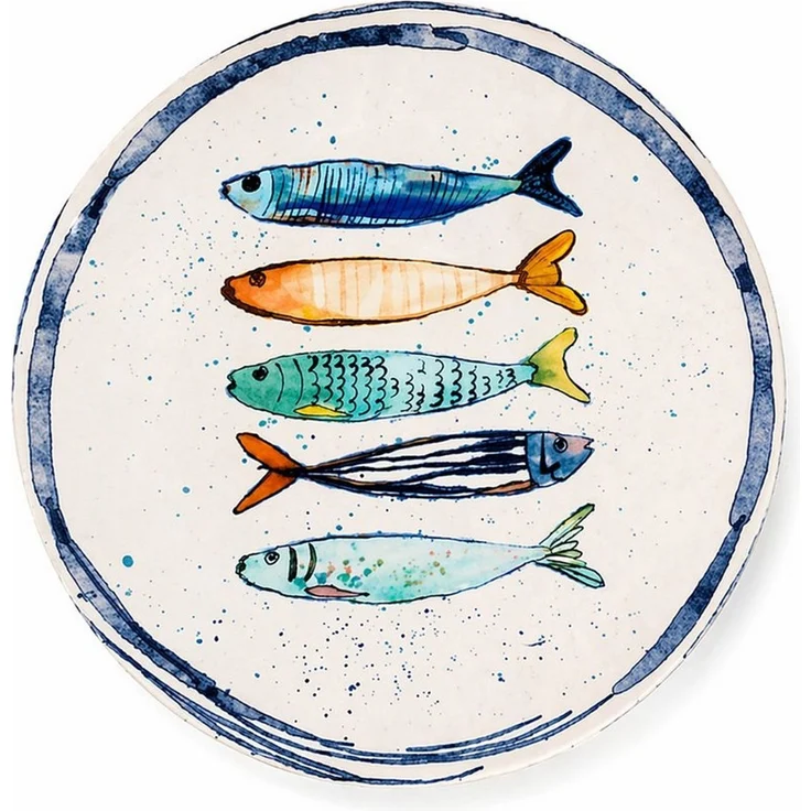 WestCraft Speiseteller Teller, mediterran mit Sardinen-Motiv, Maritime Dessertteller 20 cm, (4 St), 4er Set, hochwertig und robust - langlebig und vielseitig einsetzbar – Bild 2