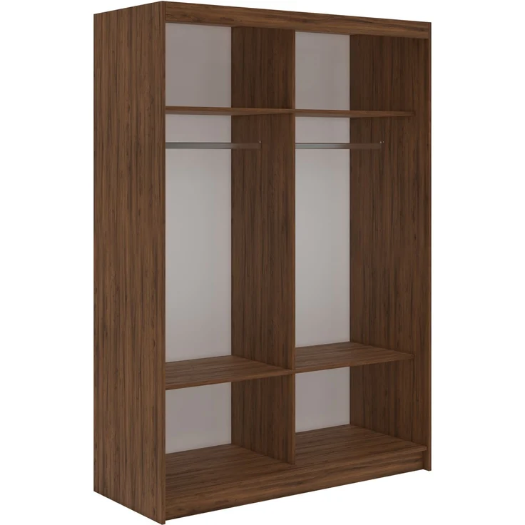 Schwebetürenschrank NAURU mit Lamellen-Optik, moderner Kleiderschrank, Breite 150 cm, inkl. Innenausstattung & Stauraum, Akustikpaneel-Design - Warmia-Nuss und Schwarz – Bild 4