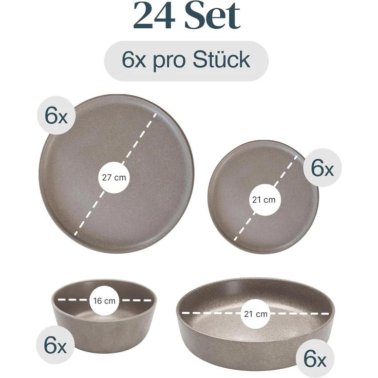 PURE LIVING INTERIOR DESIGN Geschirr-Set 6 Pers. 24-tlg - Hochwertiges Steingut Geschirrset - Tafelservice (24-tlg), 6 Personen, Steingut, Geschirr Set - Schüssel- und Teller Set – Bild 3