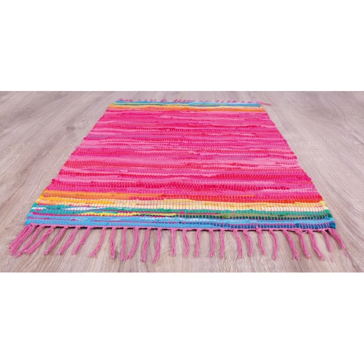 Flickenteppich handgewebter Teppich aus Baumwolle, stylischer und strapazierfähiger Fleckerlteppich in vielen verschiedenen modischen Ausführungen erhältlich (50 x 80cm / pink - rosa) – Bild 4