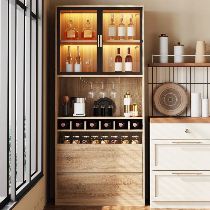 Badezimmerschrank,Spirituosenschrank,Vitrine Vitrinenschrank mit Glastüren und Beleuchtung 180 CM – Bild 2