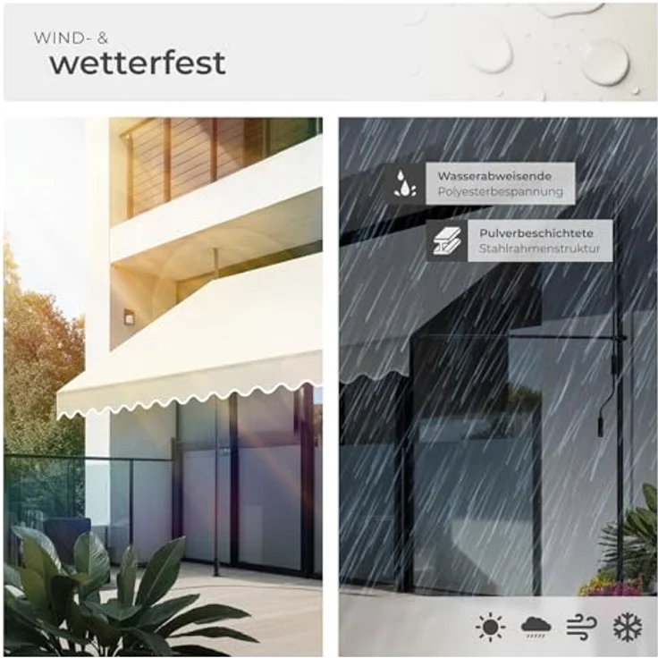 tectake® Klemmmarkise mit Handkurbel, Balkon Markise ohne Bohren, Markise höhenverstellbar, UV-beständig, wasserabweisend, Terrassenüberdachung, Sonnenschutz Terrasse & Balkon, Breite 400 cm - beige – Bild 5