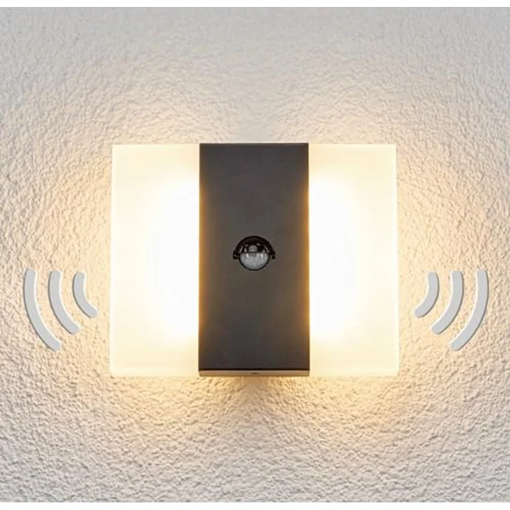 Lindby LED Wandleuchte außen mit Bewegungsmelder, IP44, modernes Design, warmweiß 3000K, 650 Lumen, Aluminium, 17x21x8,1 cm – Bild 4