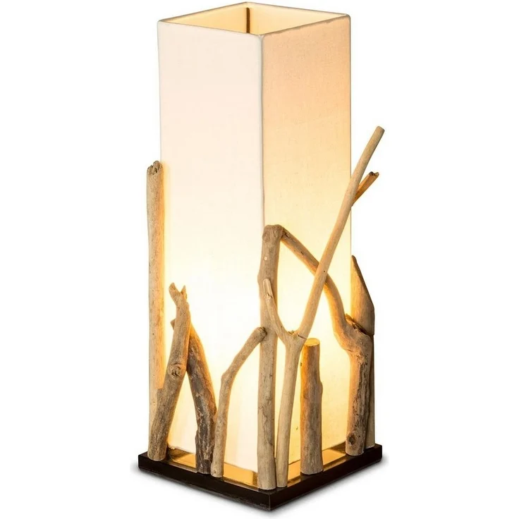 Levandeo® Nachttischlampe, Treibholzlampe H50cm Tischlampe Braun Beige Tischleuchte Design – Bild 1