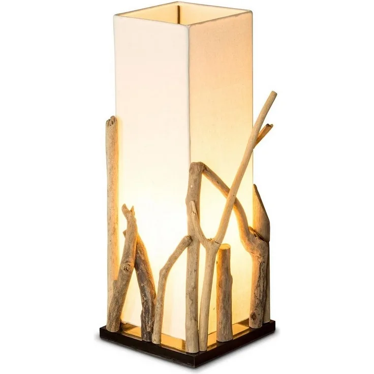 Levandeo® Nachttischlampe, Treibholzlampe H50cm Tischlampe Braun Beige Tischleuchte Design