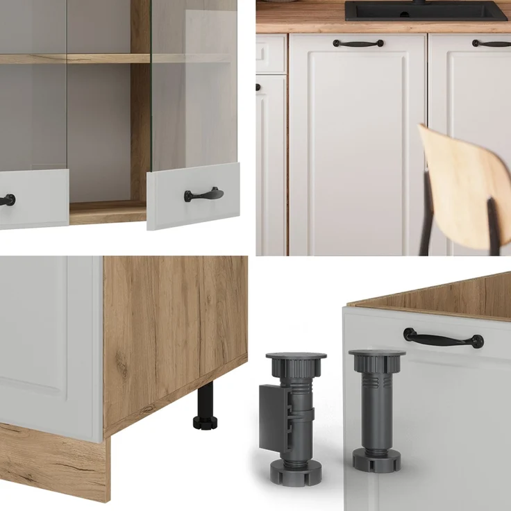 Singleküche R-Line Weiß Landhaus/Goldkraft Eiche 140 cm , AP Marmor Vicco – Bild 5