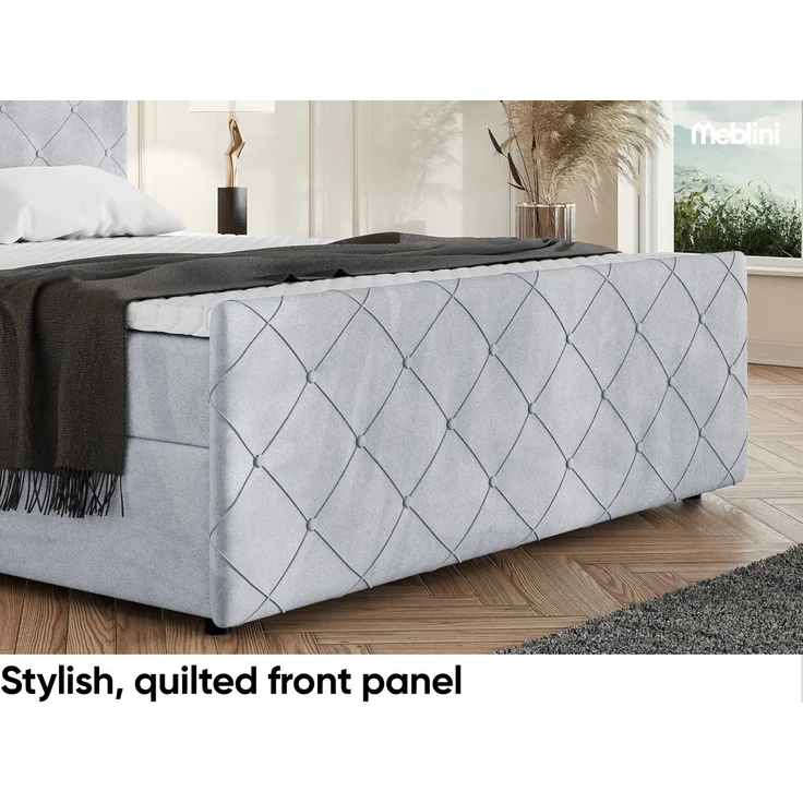 MEBLINI Boxspringbett HENRY 160x200cm - H3P/Hellgrau Samt - mit Bettkasten - Polsterbett - Doppelbett mit Topper & Taschenfederkern-Matratze – Bild 6