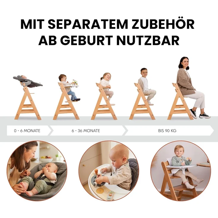 Hauck 'Alpha+' Treppenhochstuhl, natur, ab 6 Monaten, mitwachsend, höhenverstellbar, bis 90 kg belastbar – Bild 6