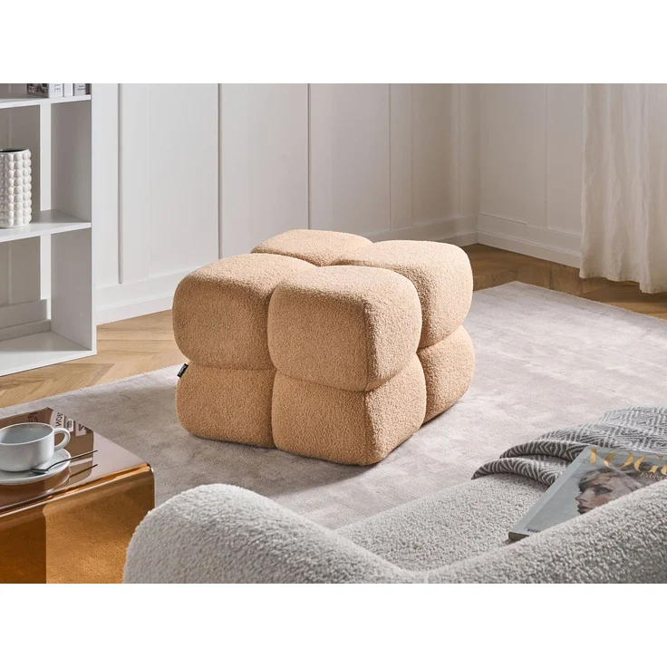 Pouf CALIENTE Bouclé Beige – Bild 3