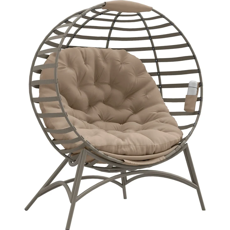 Papasansessel Gartenstuhl Korb-Stuhl mit Kissen oval Loungesessel Korb faltbar 118 x 77 x 139 cm--Sand--139x77x118cm--YOUDENOVA – Bild 1