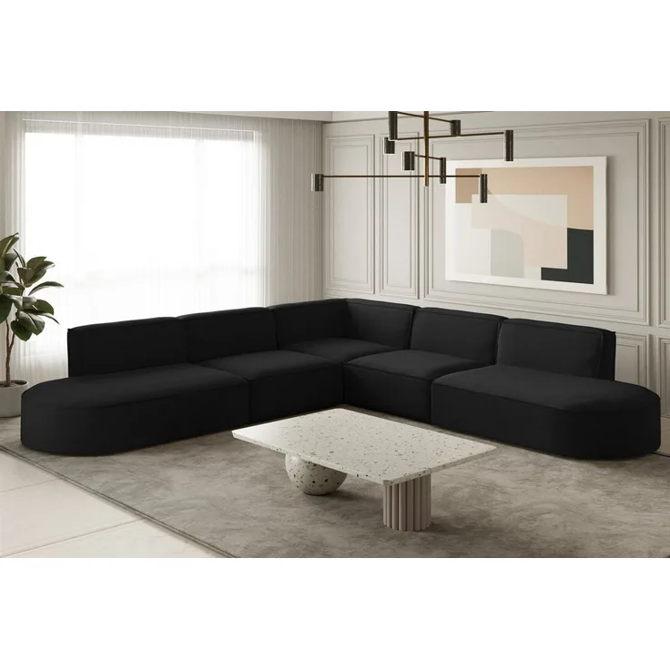 Ecksofa Designersofa PALMA Stoff Opera Velvet Schwarz Seite Universal