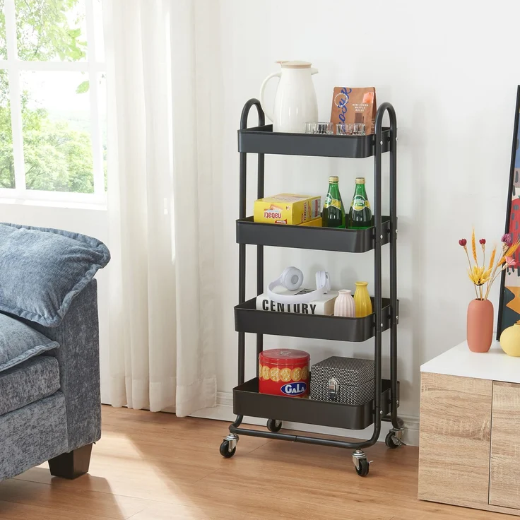en.casa Küchenrollwagen Pyhäntä mit 4 Ebenen Schwarz, 103,5 x 46 x 35 cm – Bild 1