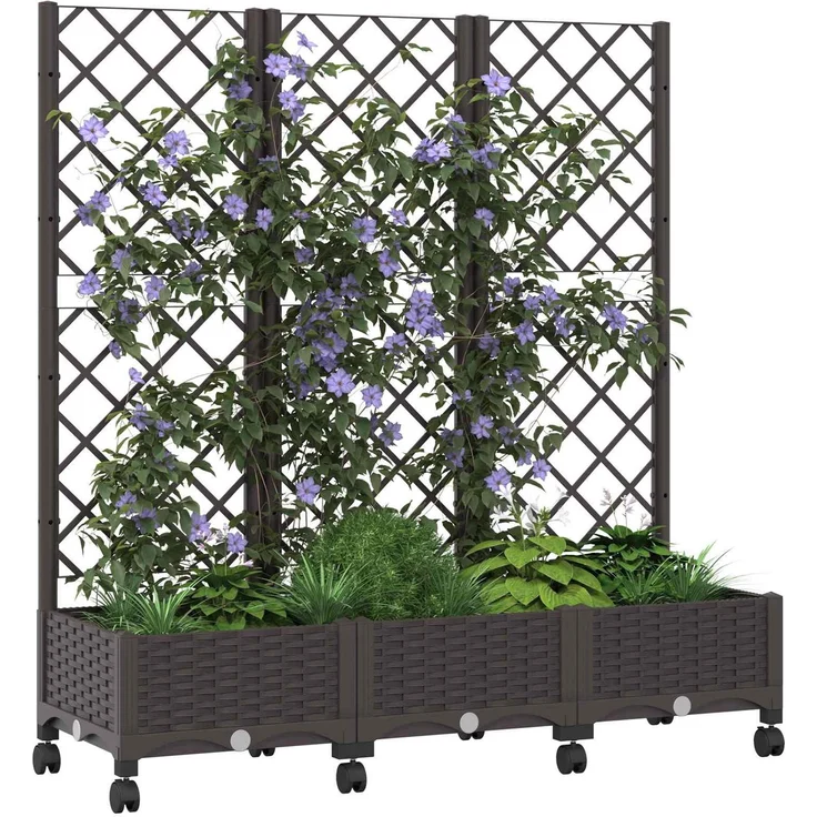 vidaXL Pflanzkübel mit Spalier und Rädern Braun 120 x 40 x 131,5 cm PP 3423051 – Bild 3