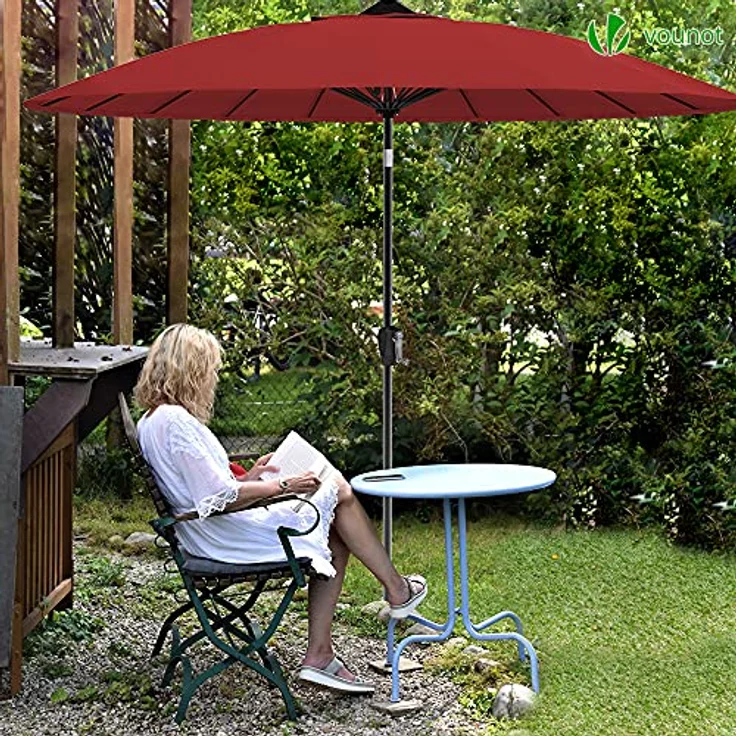 VOUNOT Shanghai Sonnenschirm 270 cm Rund mit Kurbelvorrichtung, Knickbar, Sonnenschutz UV-Schutz, Balkonschirm Gartenschirm Marktschirm mit Schutzhülle, Rot – Bild 8