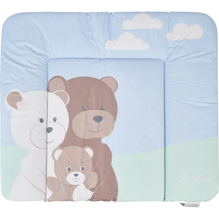 Sterntaler Wickelunterlage Familie Bär aus pflegeleichtem, abwischbarem Material, weich gepolstert für den Wickelbereich, hygienisch und alltagstauglich, 72 × 85 × 5 cm – eisblau – Bild 1