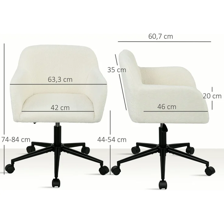 MELAYR, Drehbarer Bürostuhl mit Rollen, Schreibtischstuhl, Fleece-Stoff, Schaumstoff, 63.3 x 60.7 x 84 cm, Cremeweiß – Bild 5