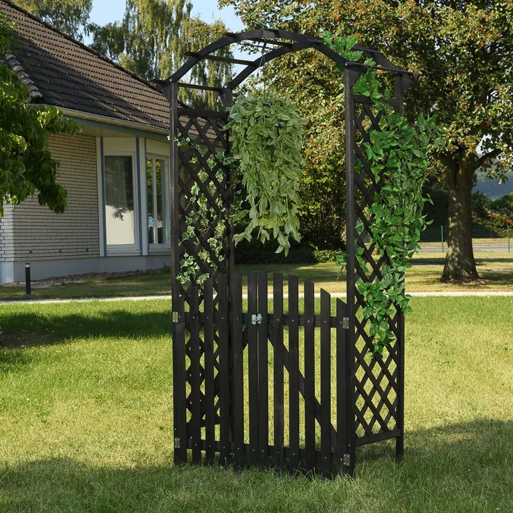 Rosenbogen Schwarz + Türen Spalier Rankhilfe Gitter Holz Pergola Garten Torbogen – Bild 2