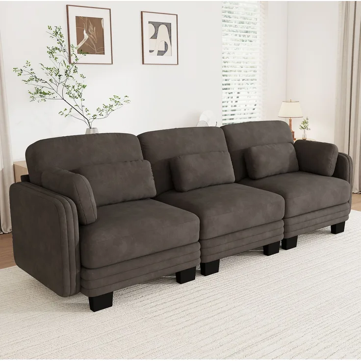 Modulares 3-Sitzer-Sofa 253x88x88 cm in Braun mit Chenillebezug und verschiebbaren Kissen