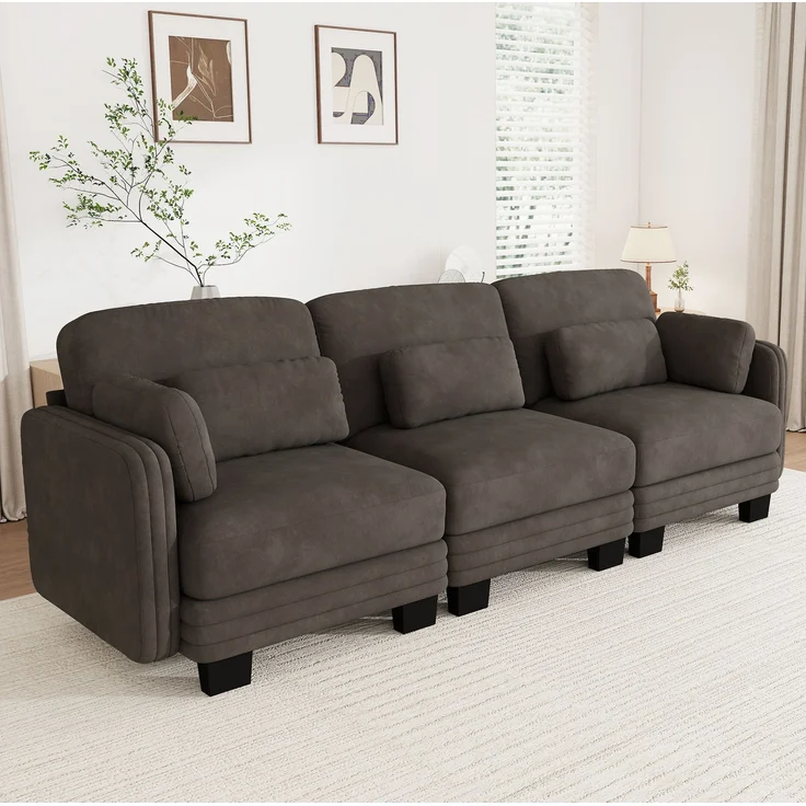Modulares 3-Sitzer-Sofa 253x88x88 cm in Braun mit Chenillebezug und verschiebbaren Kissen – Bild 1