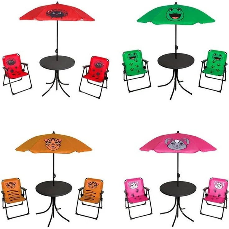 Mojawo Essgruppe 4tlg Kinder Campingmöbel Set 2 x Campingstuhl + Tisch + Sonnenschirm – Bild 4