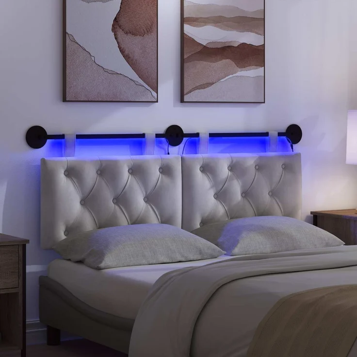 vidaXL Hängendes Kopfteil Mit LED Licht Creme Samt 7 x 130 x 55 cm – Bild 5