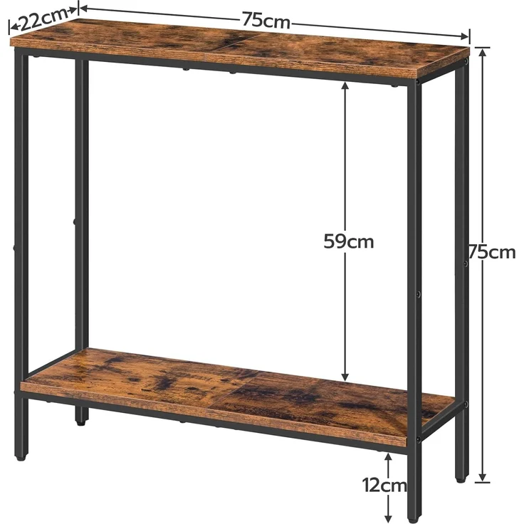 HOOBRO Schmal Konsolentisch mit Ablage, 75 x 22 x 75 cm Beistelltisch, Flurtisch, Kleiner Ausstellungstisch, Sofatisch für kleinen Raum, für Eingang, Flur, Dunkelbraun-Schwarz EBF22XG01 – Bild 3