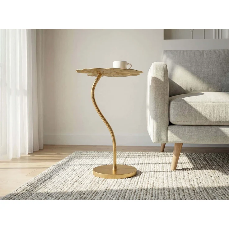 Beistelltisch Aluminium Gold 40x38cm - Design Blatt Anstelltisch Wohnzimmertisch - Moderner Loungetisch - Edler Blumentisch Couchtisch Wohnzimmer Handmade – Bild 5