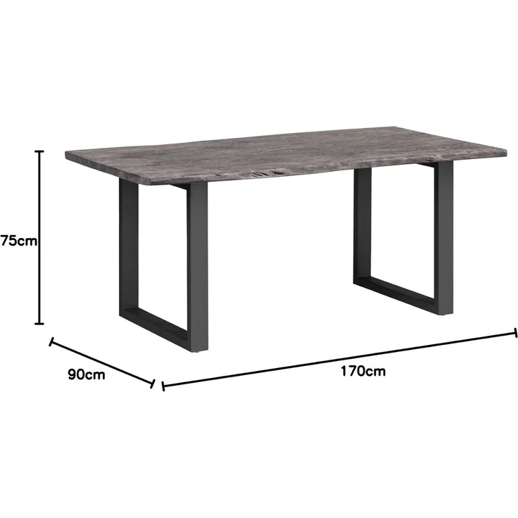 Esstisch Akazie massiv grau 170x90 cm Bullwer massivum Baumkante Industrial Design Holztisch Metallgestell rechteckig Esszimmertisch – Bild 3