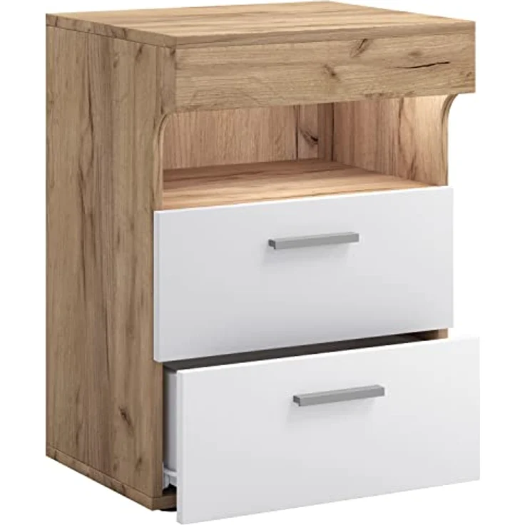 MID.YOU Nachtschrank, Weiß, Honigeiche, Kunststoff, 2 Schubladen, 45x61x39 cm – Bild 4