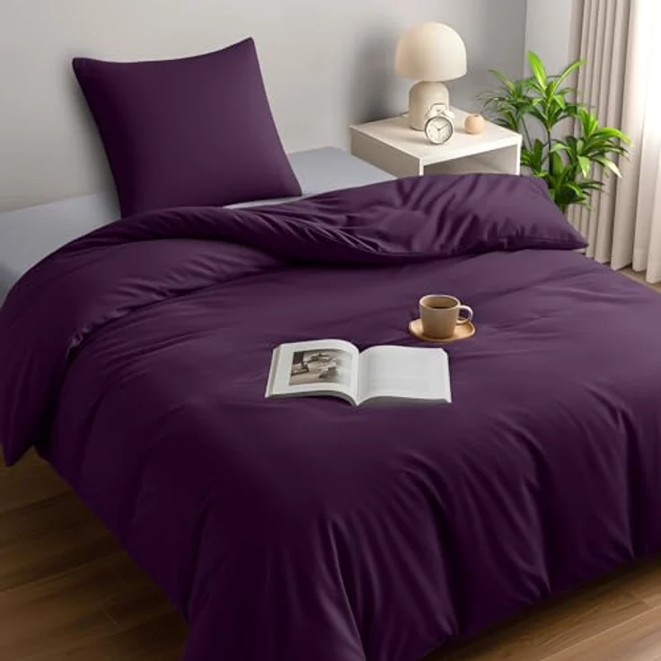 Utopia Bedding Bettwäsche 135x200 Set - Mikrofaser Bettbezug 135x200 cm + 1 Kissenbezug 80x80 cm - Lila – Bild 2