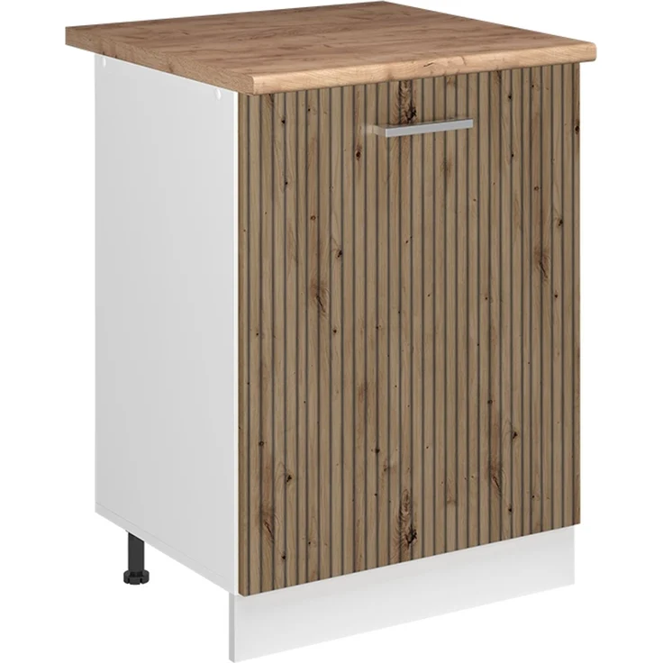 Küchenunterschrank R-Line Artisan-Eiche/Weiß 60 cm mit 1 Tür Arbeitsplatte Goldkraft Eiche Vicco – Bild 1