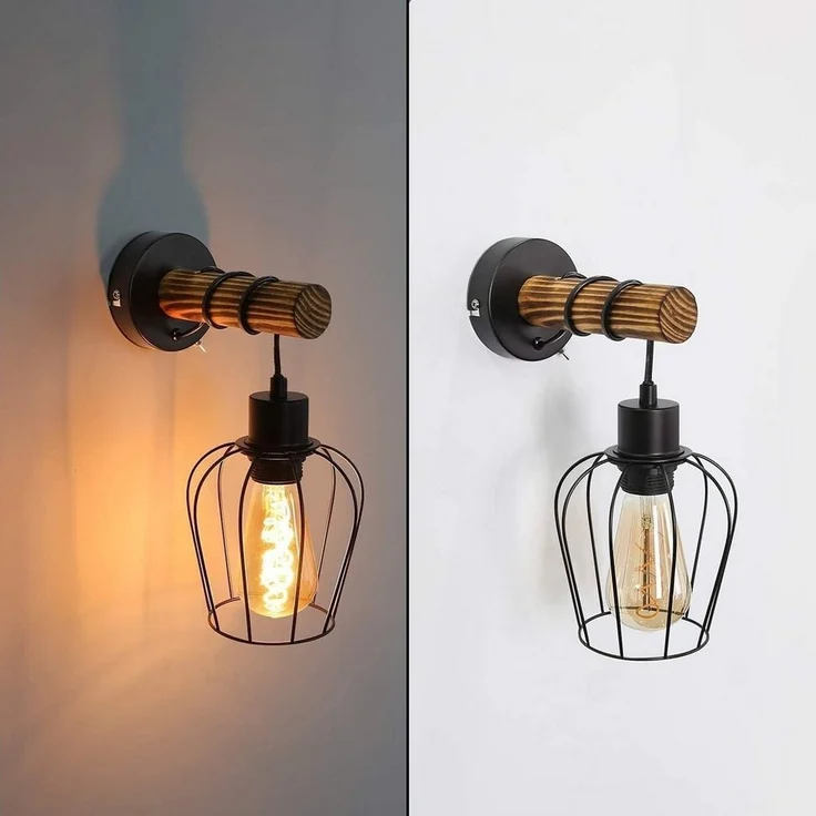Nettlife Wandleuchte Holz Innen Wandlampe Vintage mit Schalter, mit Schalter, LED wechselbar, für Schlafzimmer Wohnzimmer Flur ein wunderbares Weihnachtsgeschenk – Bild 3