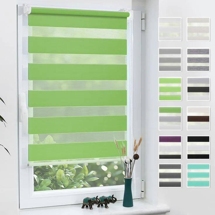 Grandekor Doppelrollo Klemmfix ohne Bohren Grün 85x150 cm(Stoffbreite 81cm) Fenster Rollos für innen Klemmrollos Duo Rollos für Fenster ohne Bohren mit Bohren Privatschutz UV-Schutz Zebrarollo – Bild 1