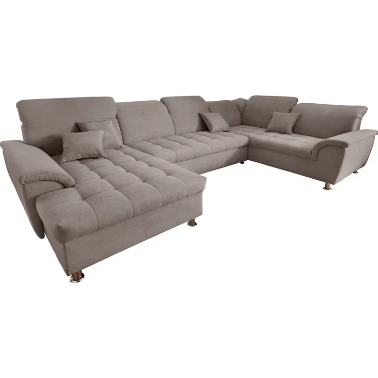 DOMO collection Wohnlandschaft Franzi optional mit Bettfunktion, Bettkasten & Kopfteilverstellung, U-Form, Recamiere links, taupe, B/T: 352/214 cm