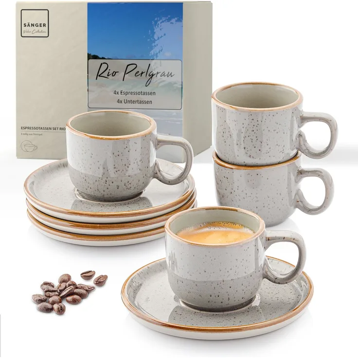 SÄNGER Espressotassen Set Rio Perlgrau 8 teilig für 4 Personen