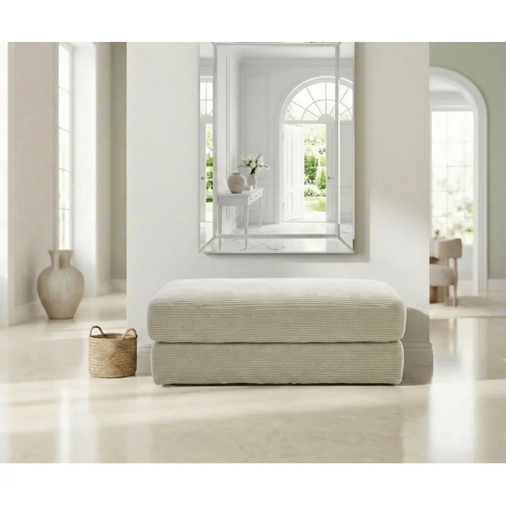 Polsterhocker 124x60 cm Federkern Sitzbank Designerhocker in Cord Beige Grau – Bild 6