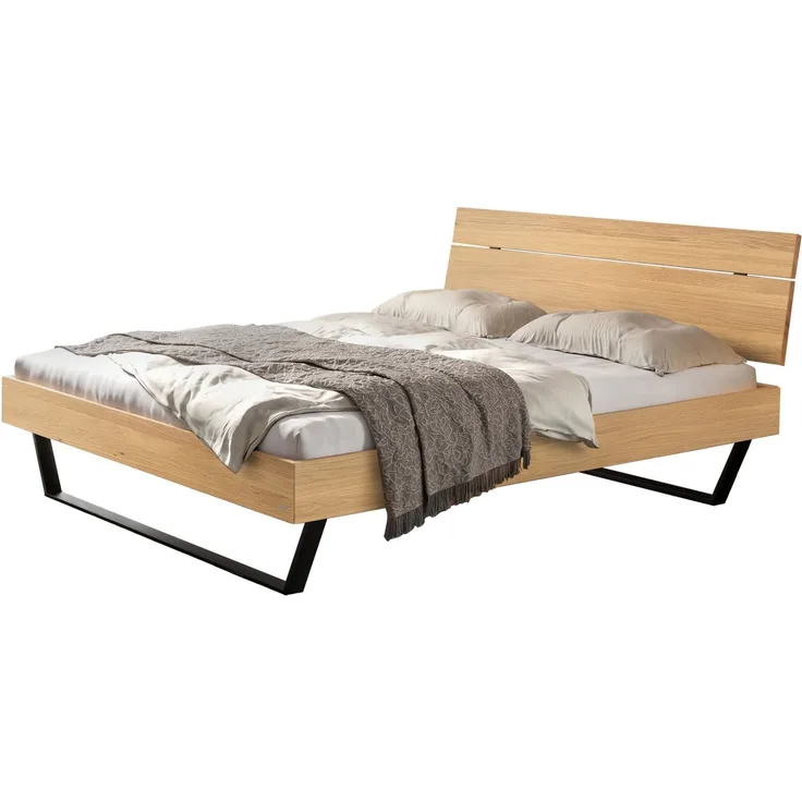 Hasena Bett Romeo Eiche bright mit Metallkufen 180x210 cm, Fußhöhe 20 cm – Trento